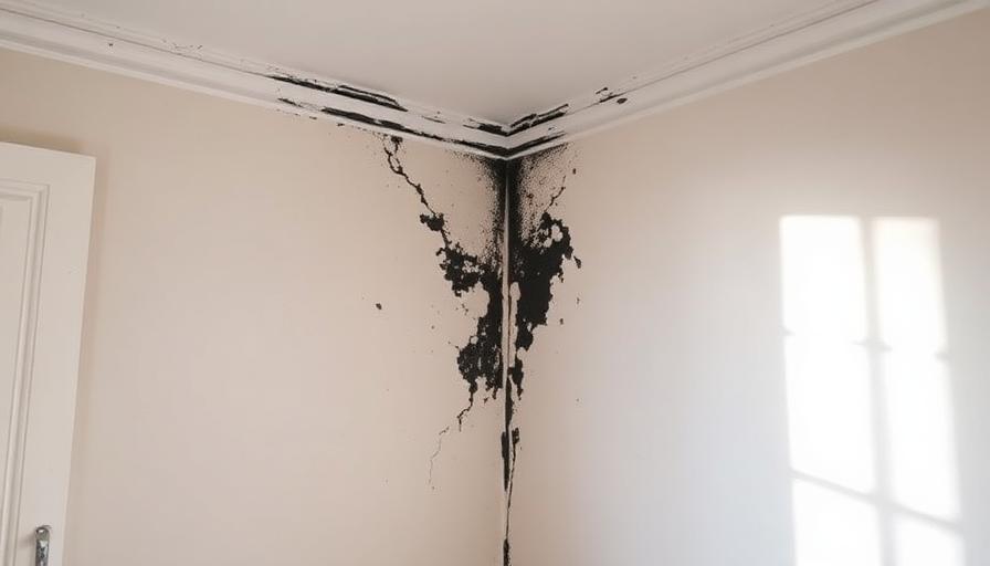 Angle de mur d'une chambre avec moisissures noires au niveau du plafond