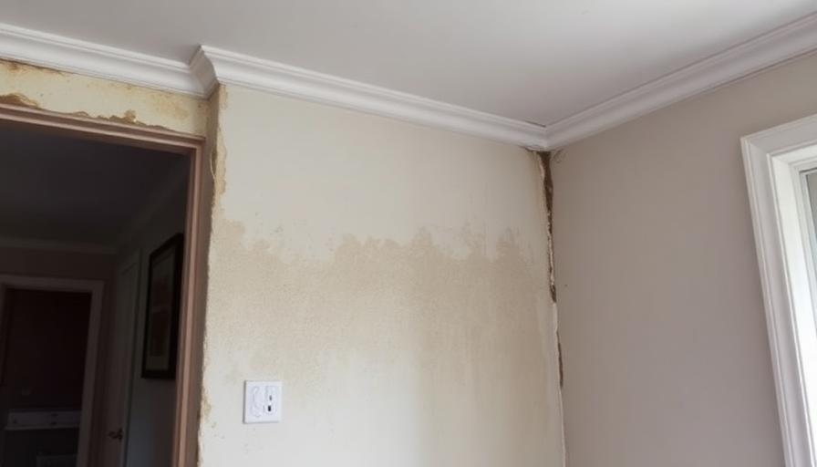 Angle de mur avec traces d'humidité et dégradations visibles dans un logement
