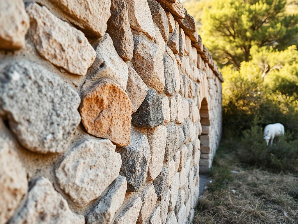 Bergerie corse traditionnelle en granite avec maquis en arrière-plan
