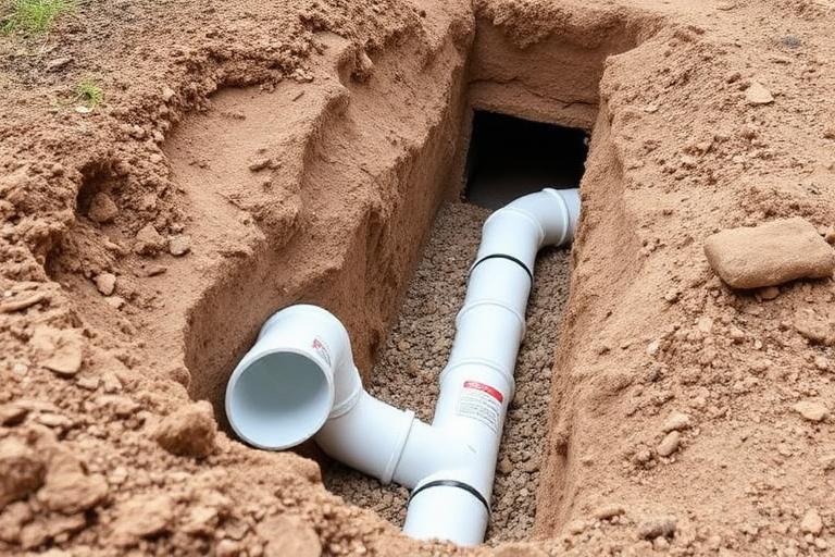 Remplacement d'une canalisation fissurée dans une tranchée avec nouveau tuyau PVC