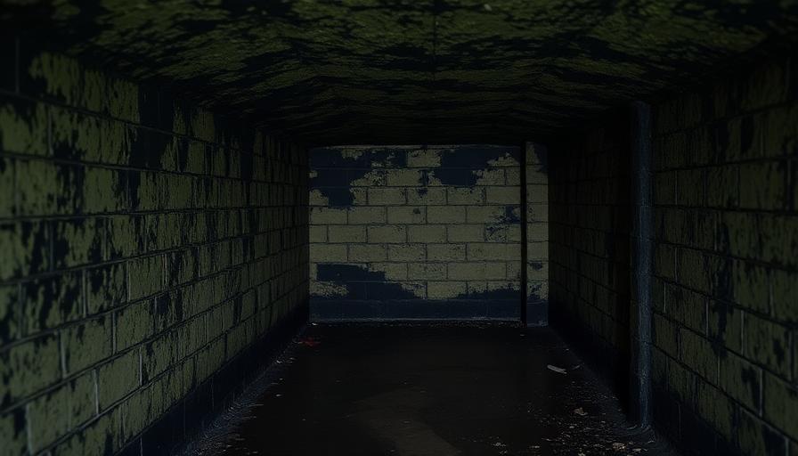 Cave avec moisissures étendues sur les murs et le plafond, conséquence d'une humidité non traitée