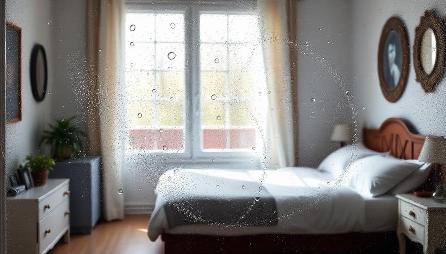 Chambre avec condensation visible sur la fenêtre, signe d'humidité excessive