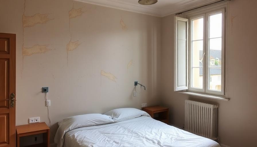Chambre avec traces d'humidité sur les murs, environnement à risque pour la santé des occupants