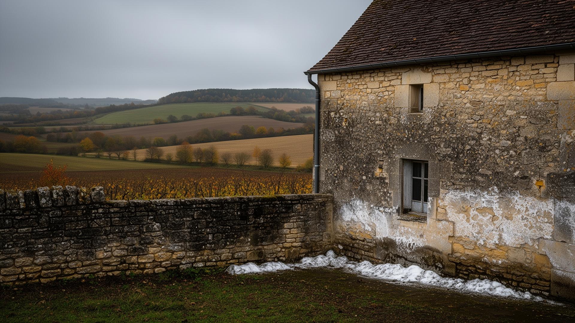 Paysage du Cher avec ferme berrichonne traditionnelle en pierre