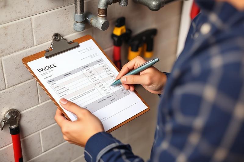 Professionnel établissant un devis après inspection caméra de canalisation