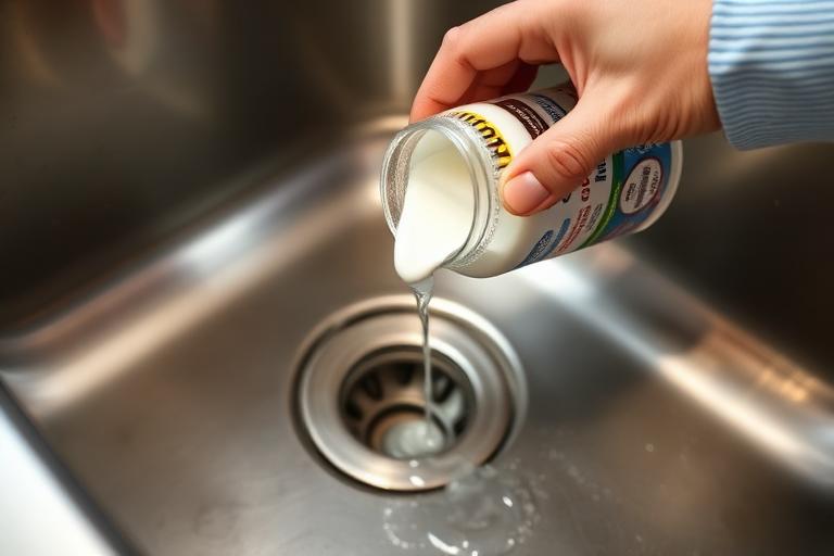 Nettoyage naturel d'une canalisation avec du bicarbonate de soude et du vinaigre blanc