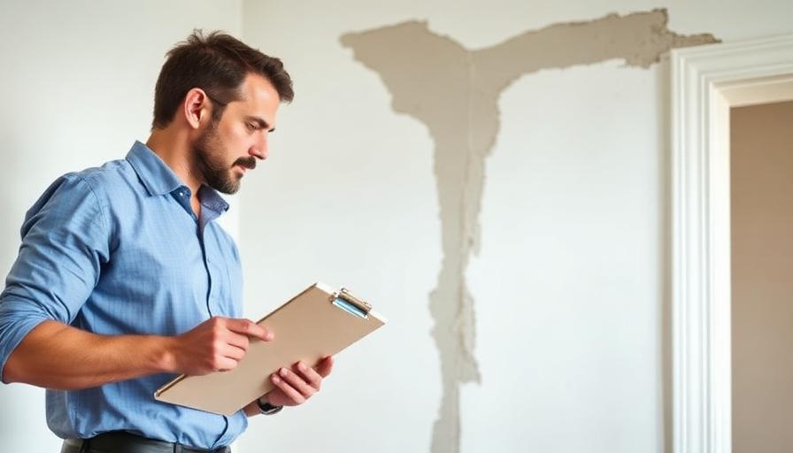 Expert du bâtiment inspectant un mur endommagé par un dégât des eaux dans un logement avec un rapport technique