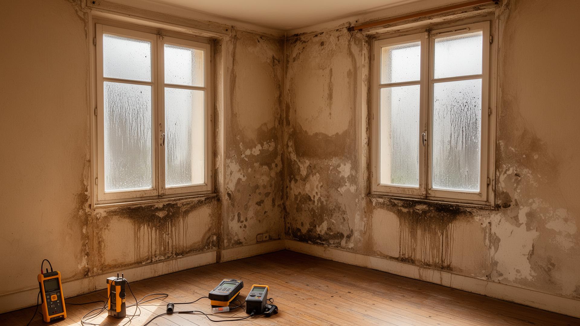 Diagnostic d'humidité dans une maison avec instruments de mesure professionnels