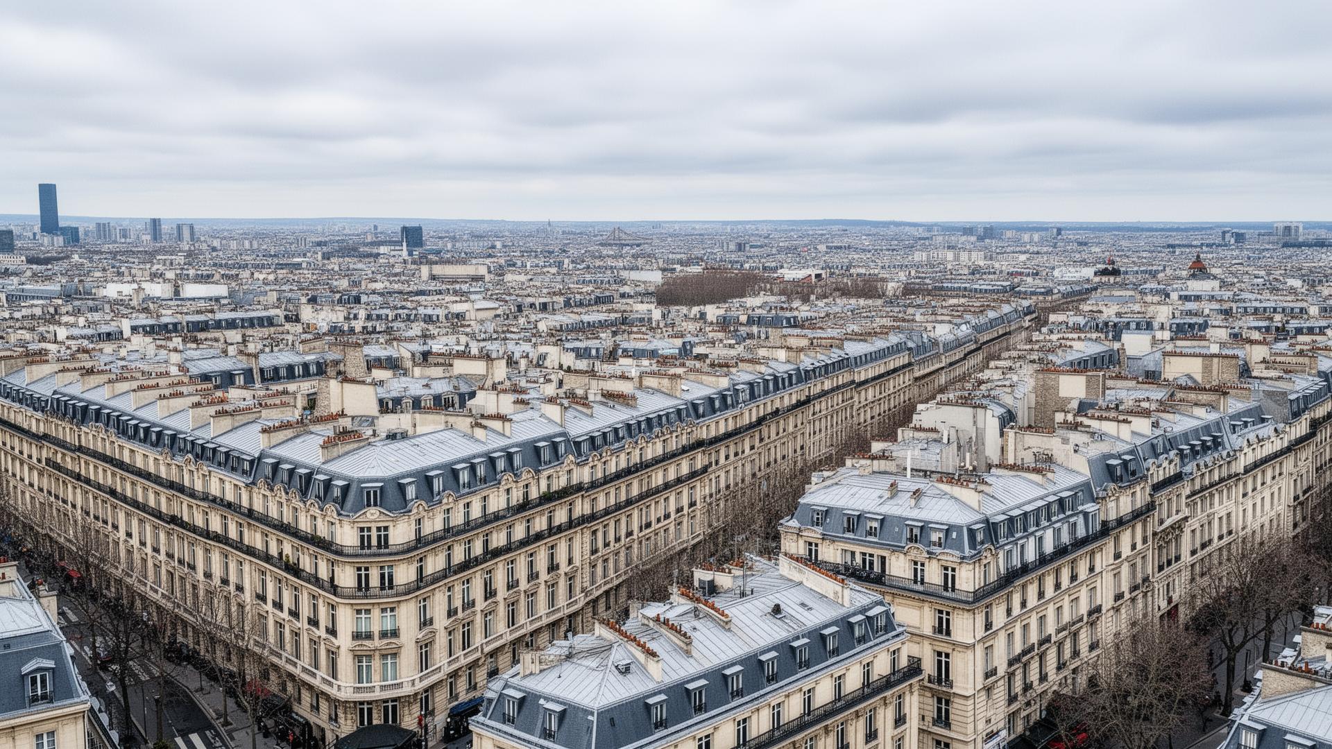 Vue aérienne des immeubles haussmanniens parisiens