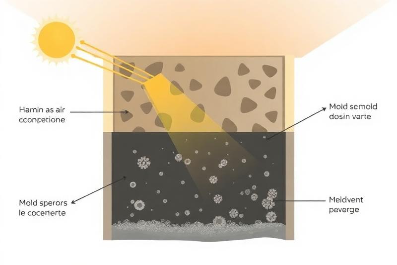 Schéma illustrant la formation de moisissure sur un mur intérieur par condensation