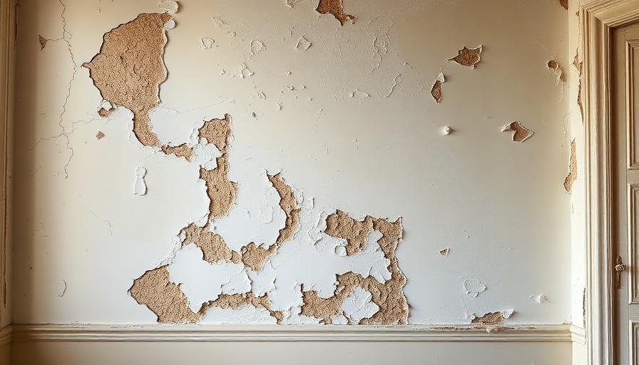 Mur avec peinture cloquée et décollée après un dégât des eaux
