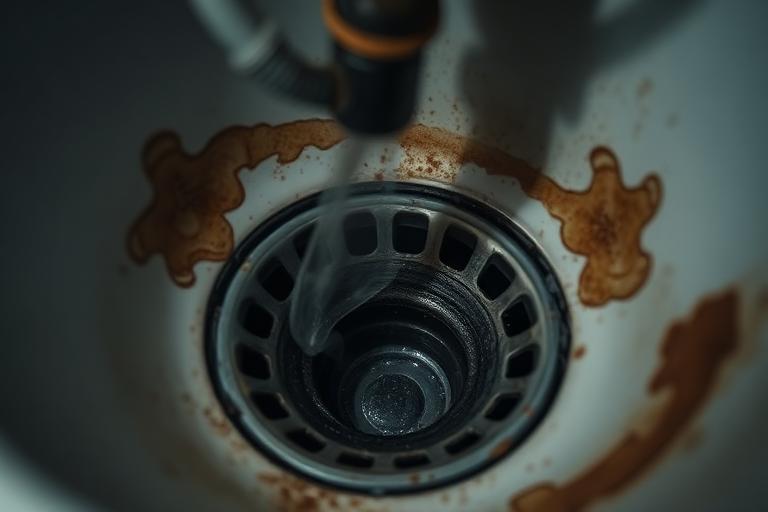 Grille d'évacuation d'évier encrassée source d'odeurs d'égout dans une cuisine