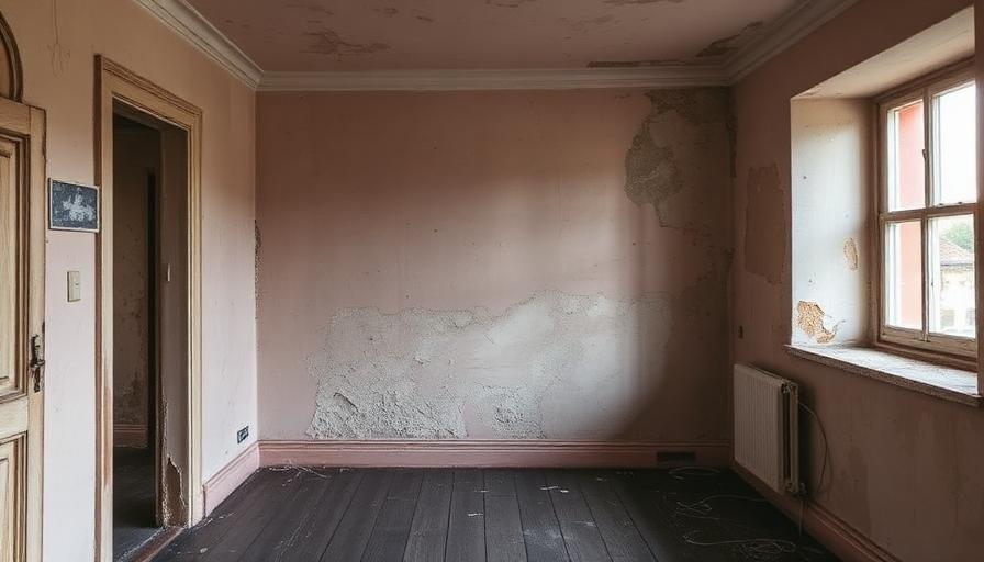 Pièce d'un logement avec murs humides et dégradés, conséquence d'un manque de ventilation