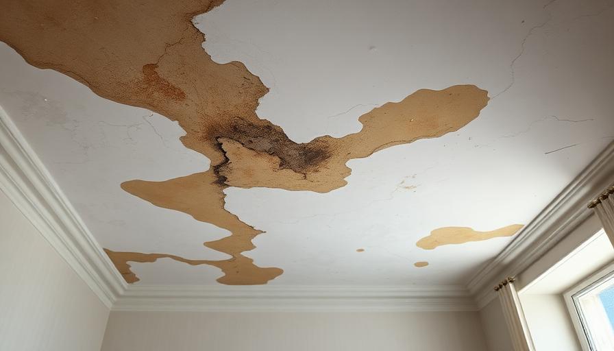Plafond taché par un dégât des eaux dans un logement
