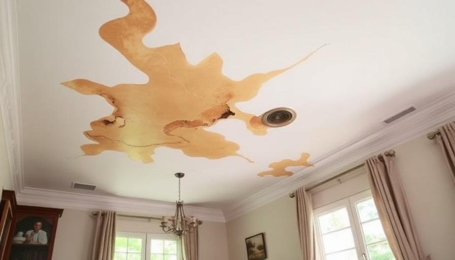 Plafond taché par un dégât des eaux dans un logement