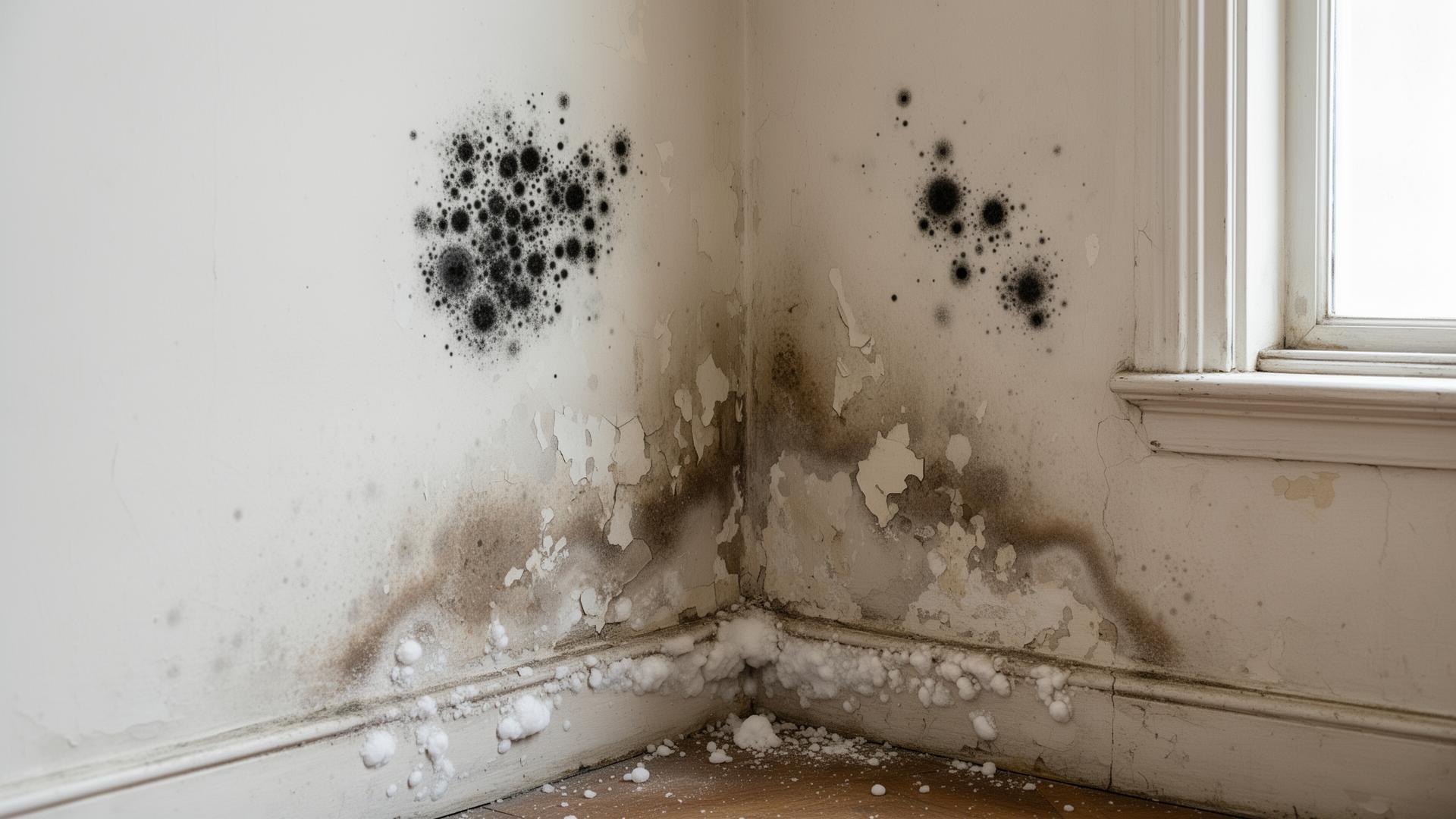 Symptômes visibles d'humidité sur un mur intérieur