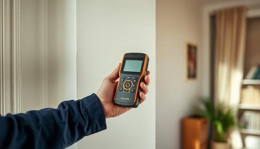 Technicien mesurant l'humidité d'un mur avec un appareil professionnel