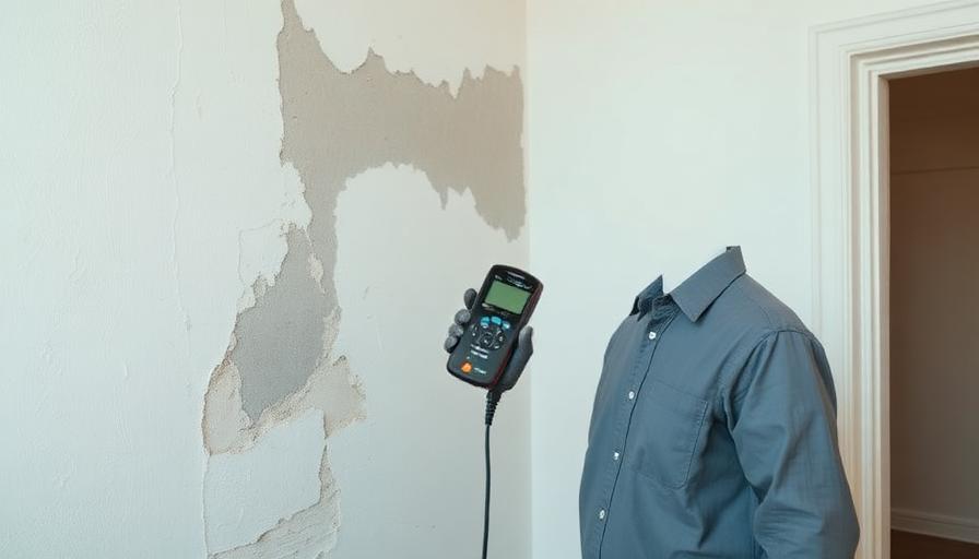 Technicien utilisant un appareil de mesure d'humidité sur un mur après un dégât des eaux