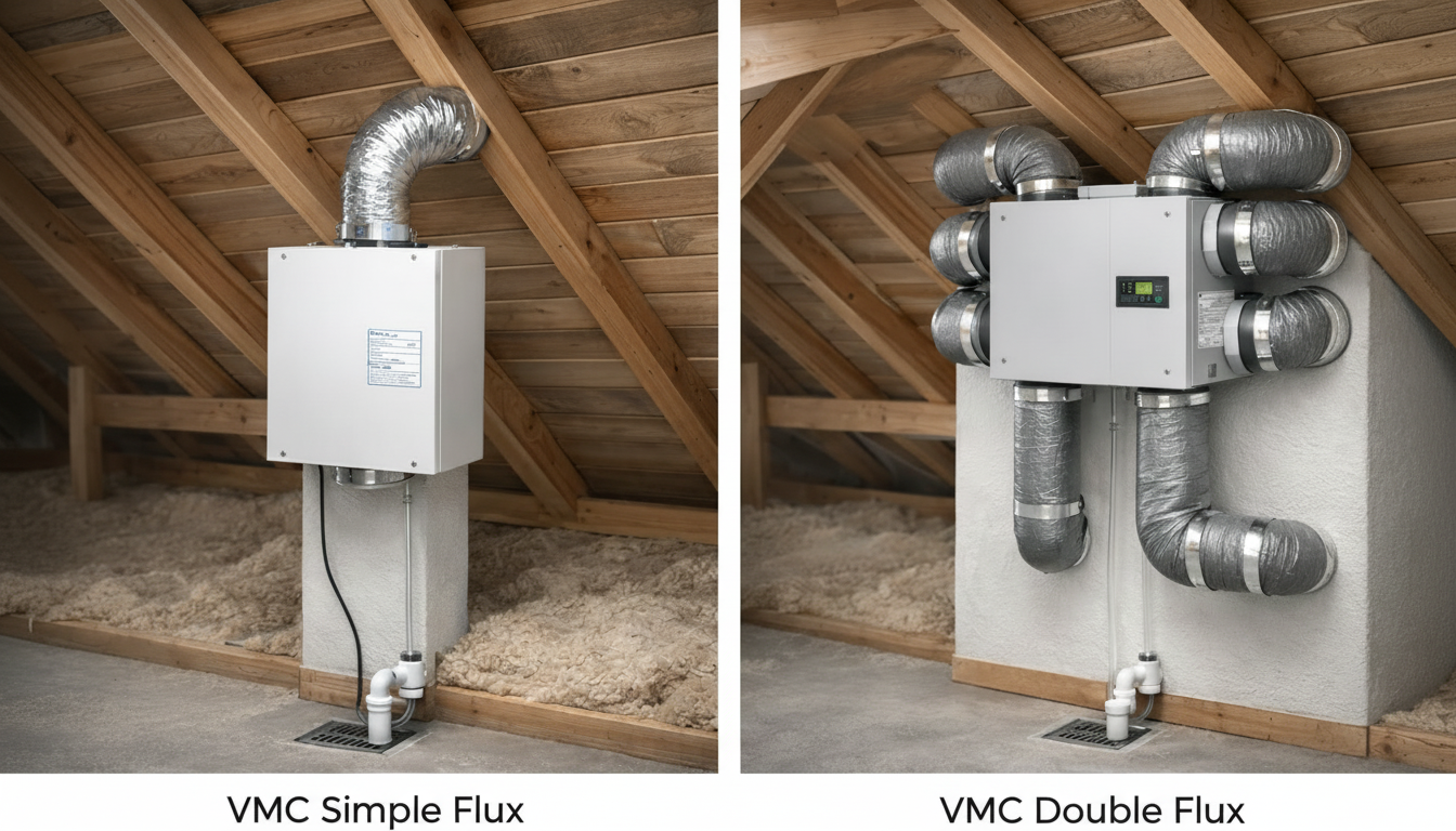 Comparatif VMC simple flux / double flux hygroréglable : Guide 2026