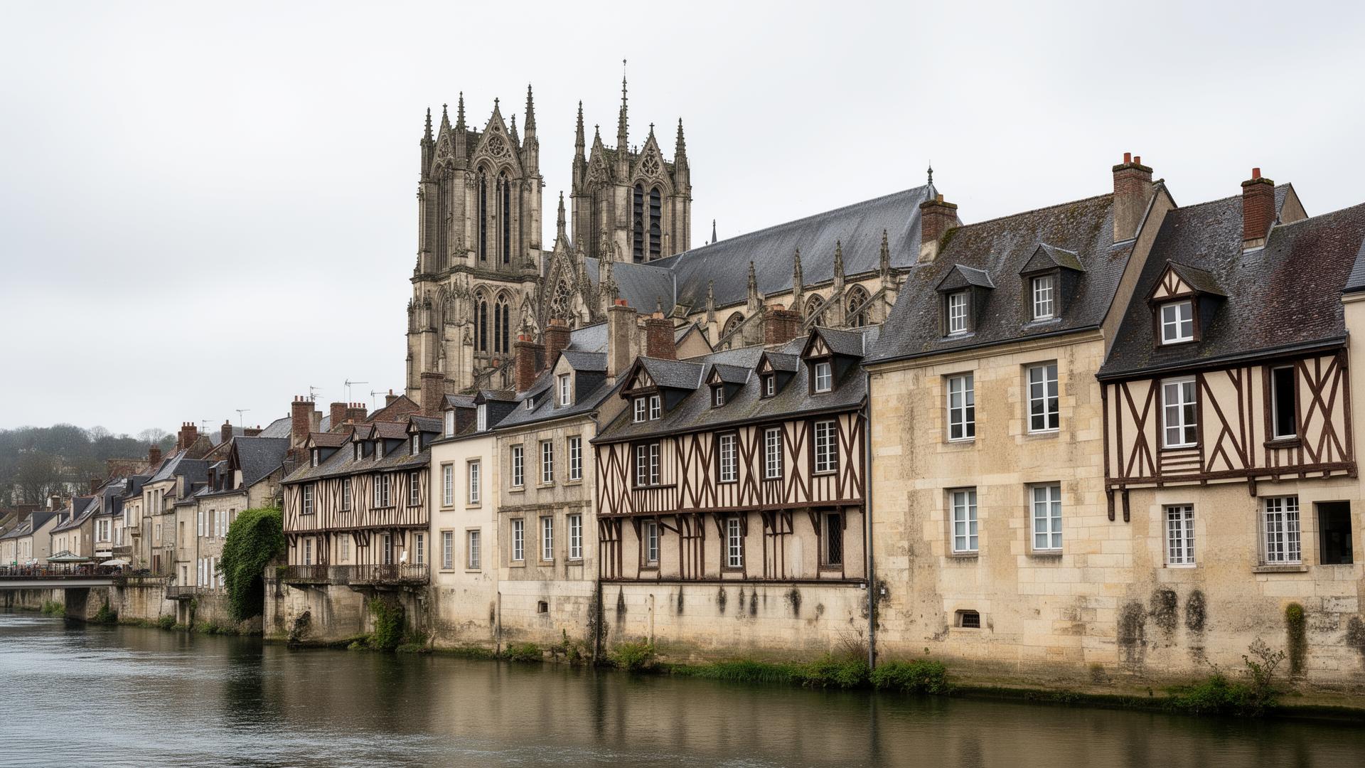 Auxerre et ses maisons à colombages le long de l'Yonne